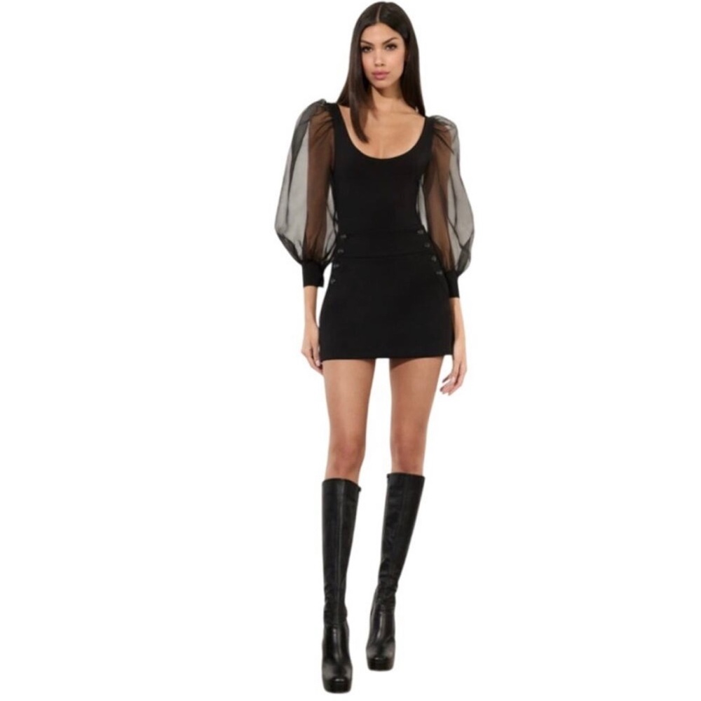 ALICE + OLIVIA Abella Puff Sleeve Bodycon Knit Dress L